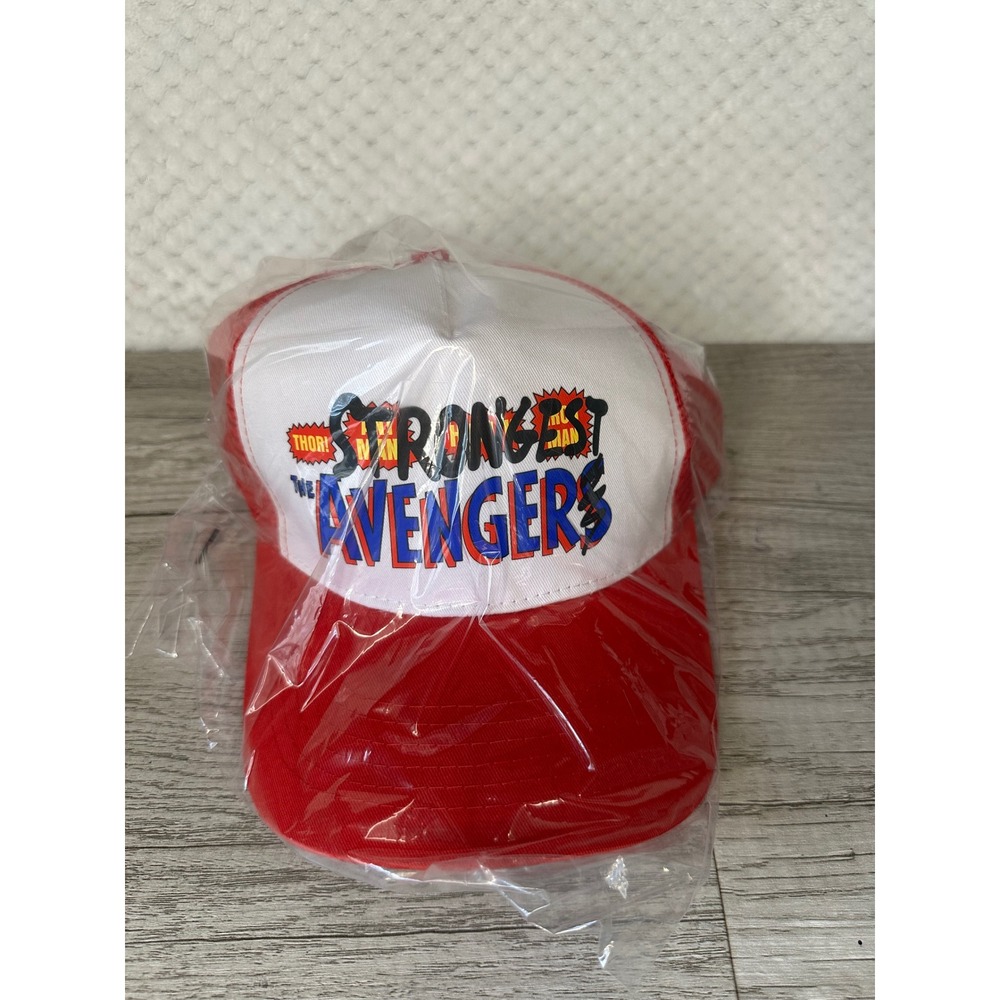 Marvel Strongest Avengers Trucker Hat Red White Thor Iron Man Mesh Snapback Cap - Picture 2 of 3